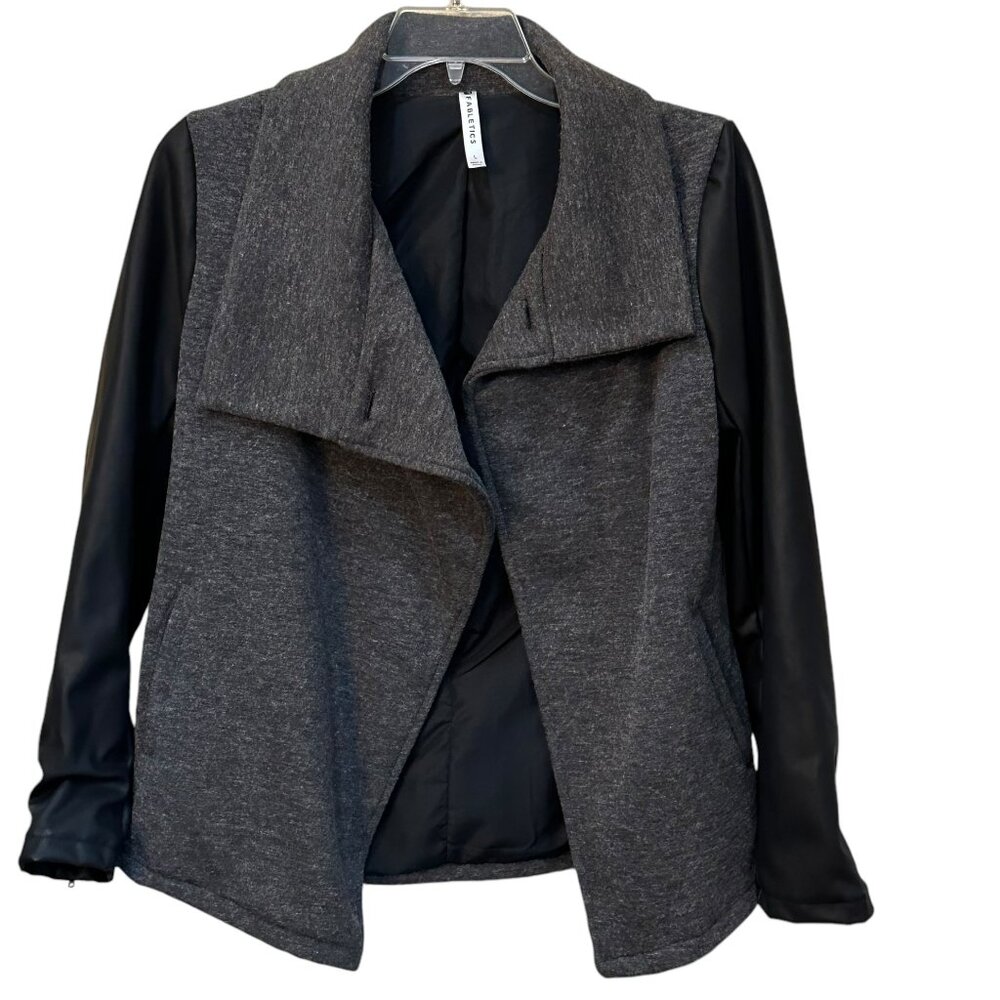 Fabletics Milano Coat Faux Leather Sleeve Size Large‎ Black Winter Lightweight - Picture 2 of 10